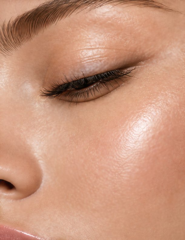 Close-up of luminous, even-toned skin after treatment at Rêveur Clinic